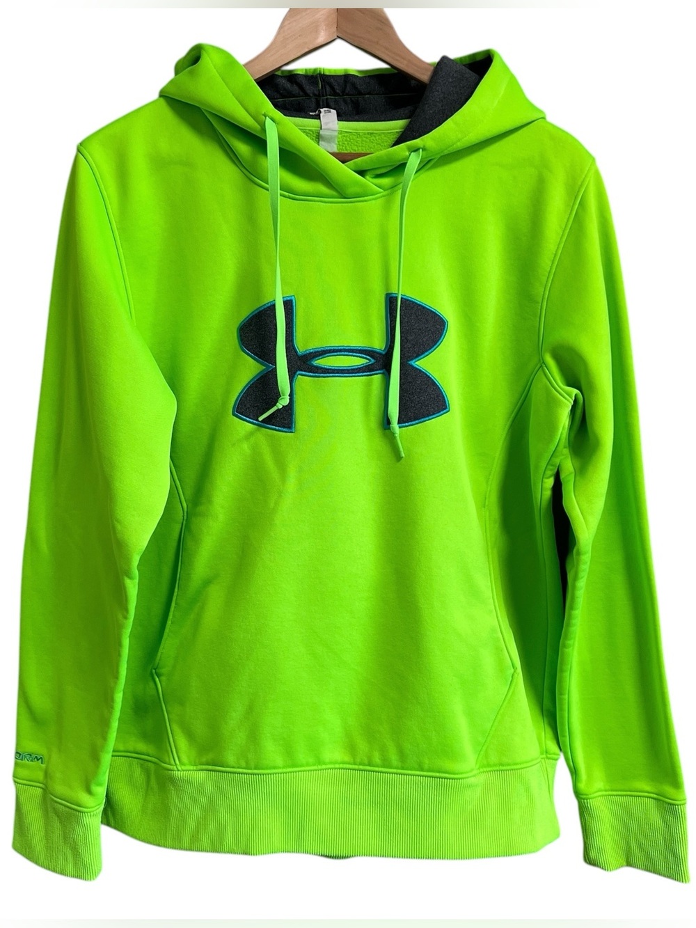 Under Armour Storm Semi Fitted Bright Lime Green Pullover Hoodie with Logo Large